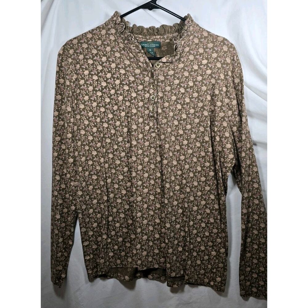 Lauren Jean Co Ralph Lauren XL brown floral Blouse